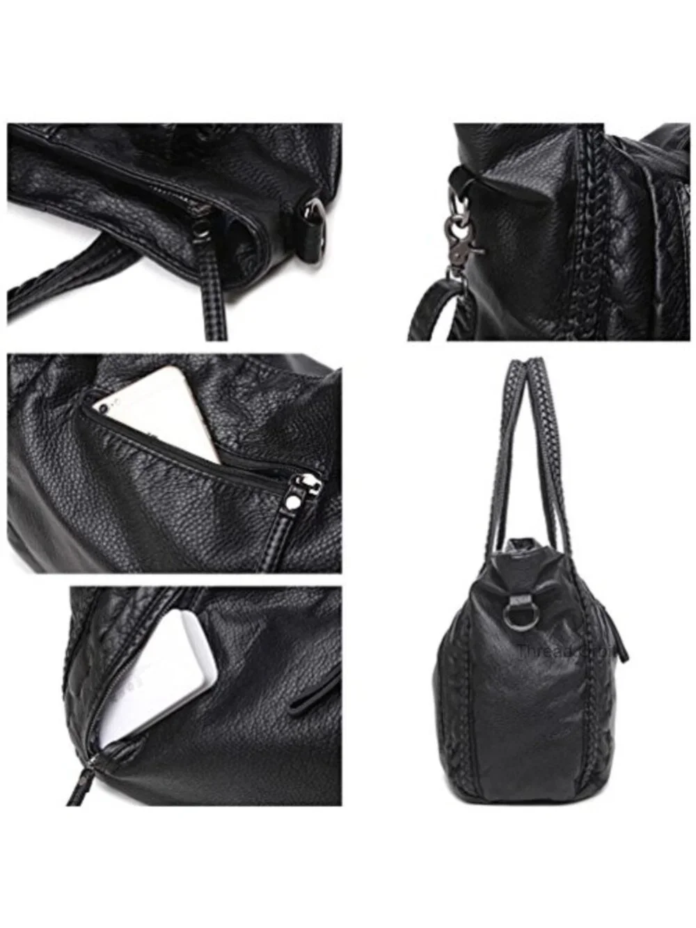 Slouchy Shoulder Tote Bag Hobo Purse Braided Vegan Leather Handbag